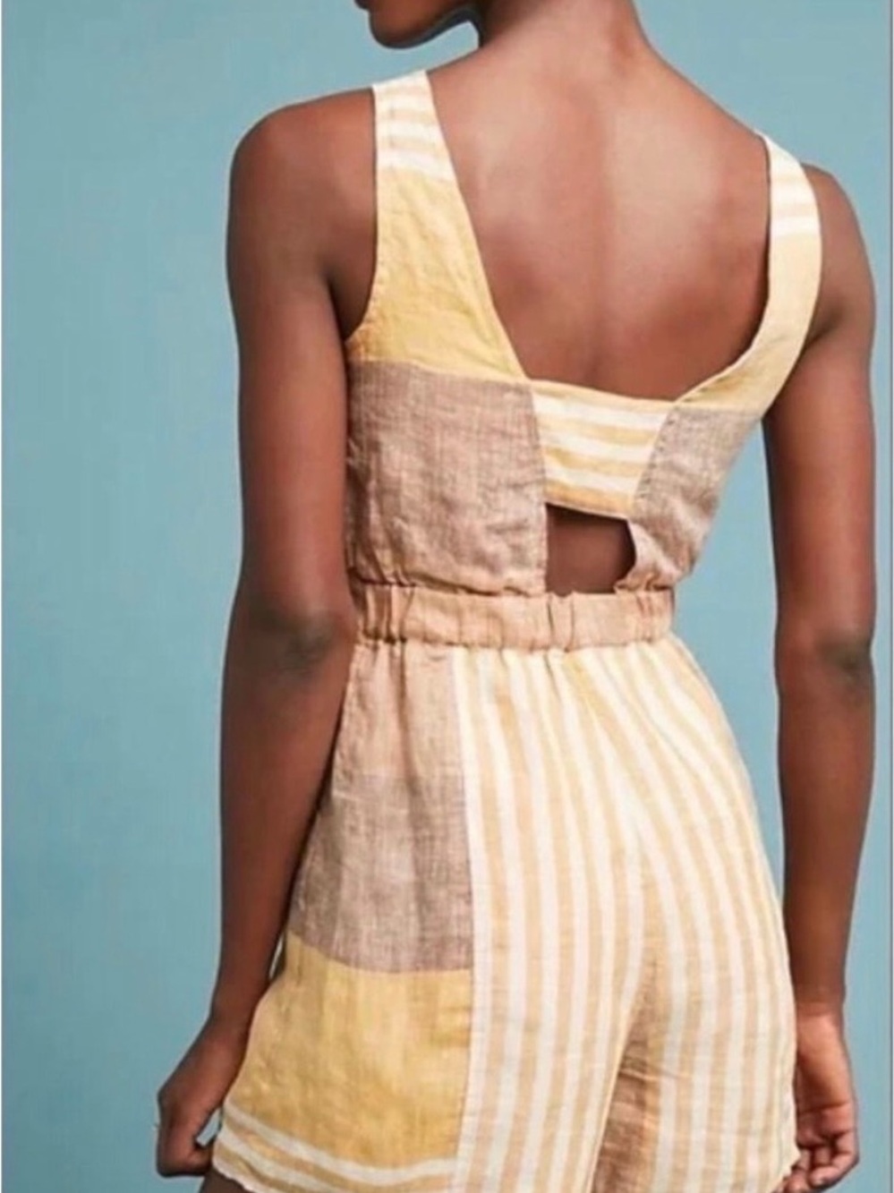 Anthro ett:twa Wesley Striped Linen Romper Sz 2 - Picture 3 of 8